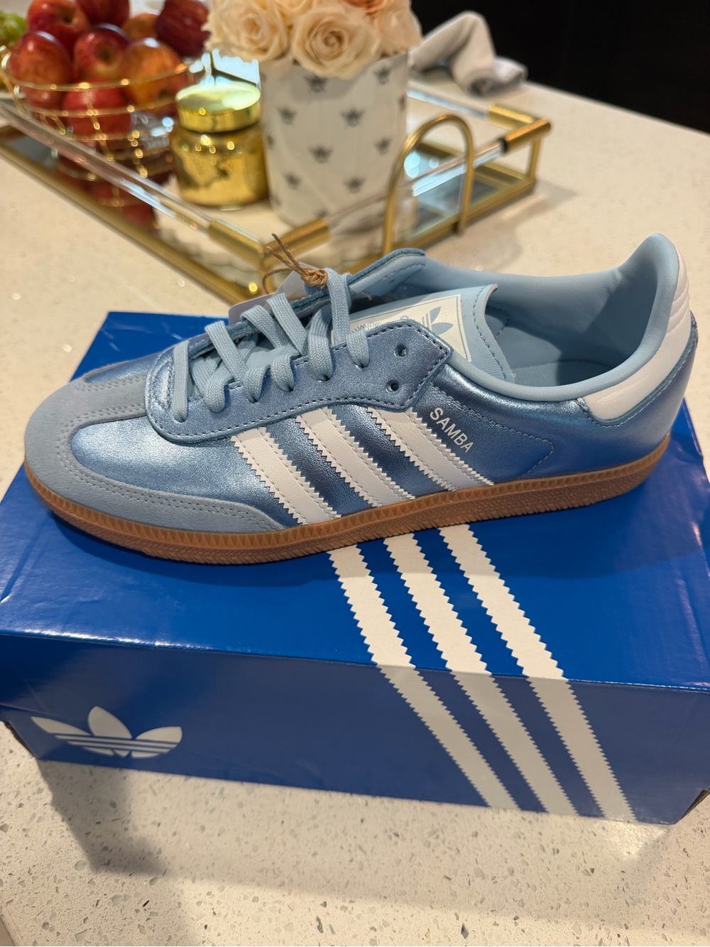 adidas Women Samba Sneakers - Light Blue/White with Gum Sole